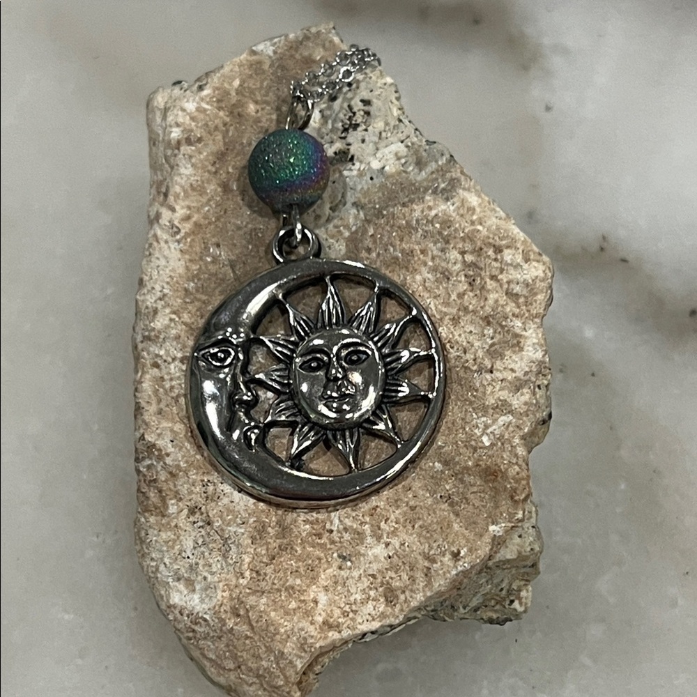 Silver Sun and Moon Pendant Necklace
